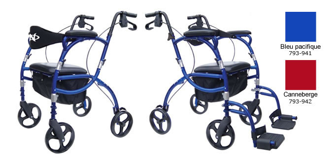 Navigator : combiné ambulateur et fauteuil de transport, de Hugo®, bleu pacifique et canneberge